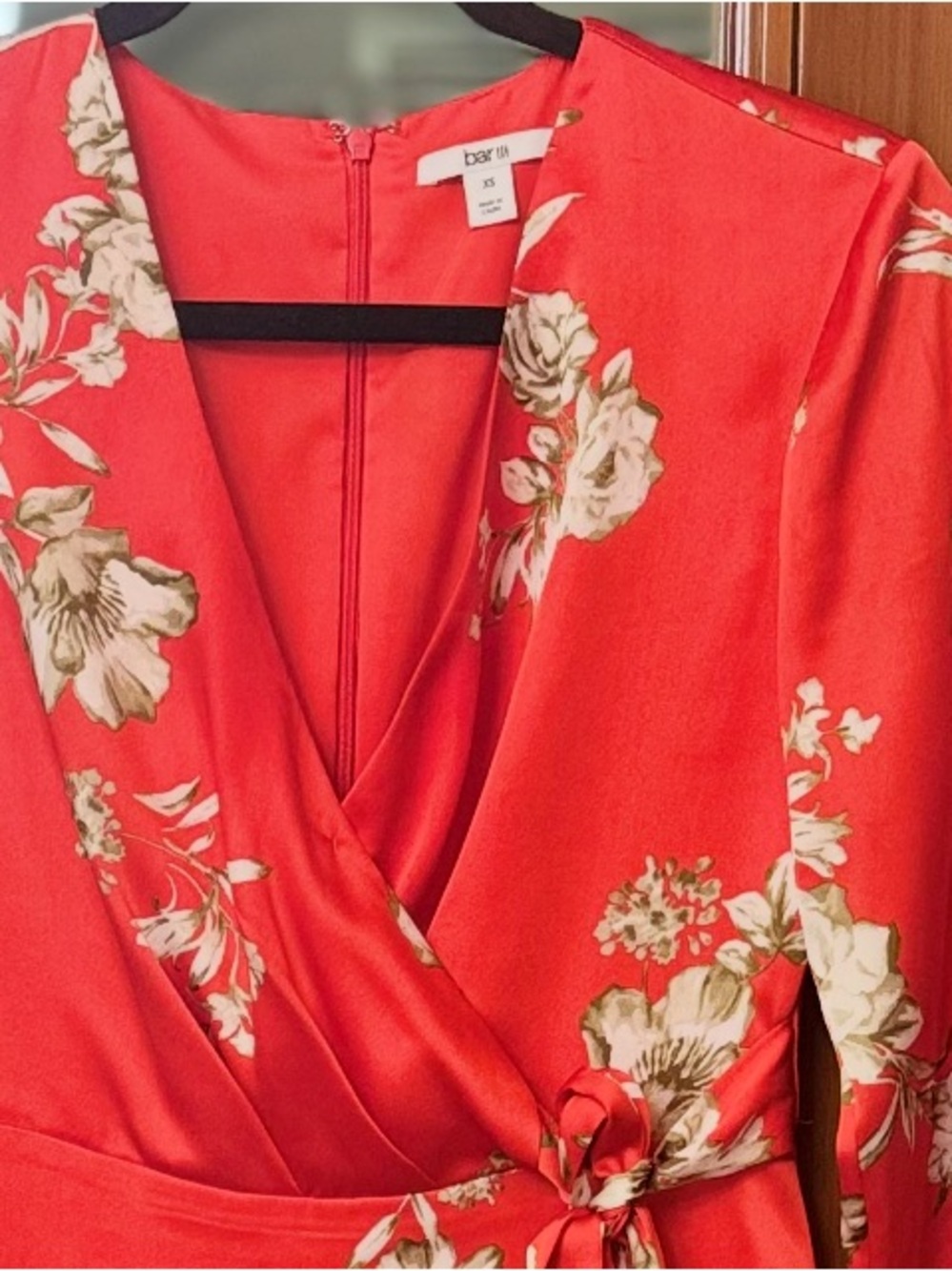 Bar III Red Floral Wrap Dress with Tie Waist - Picture 3 of 12